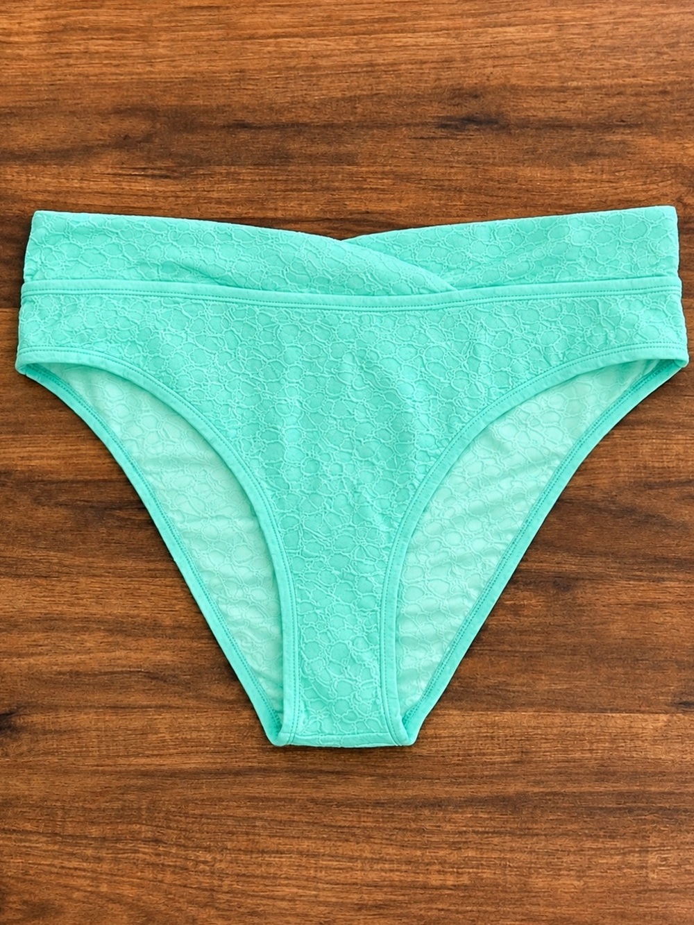 Cupshe High Waisted Bikini Bottoms Mint Green Textured Floral NWT Size L